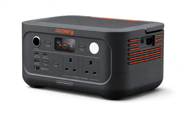 Jackery Explorer 500 v2 portable power station showing front display and output ports
